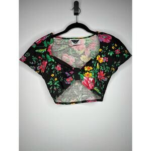 Bev Vintage Floral Crop Top with Shoulder Pads Size M